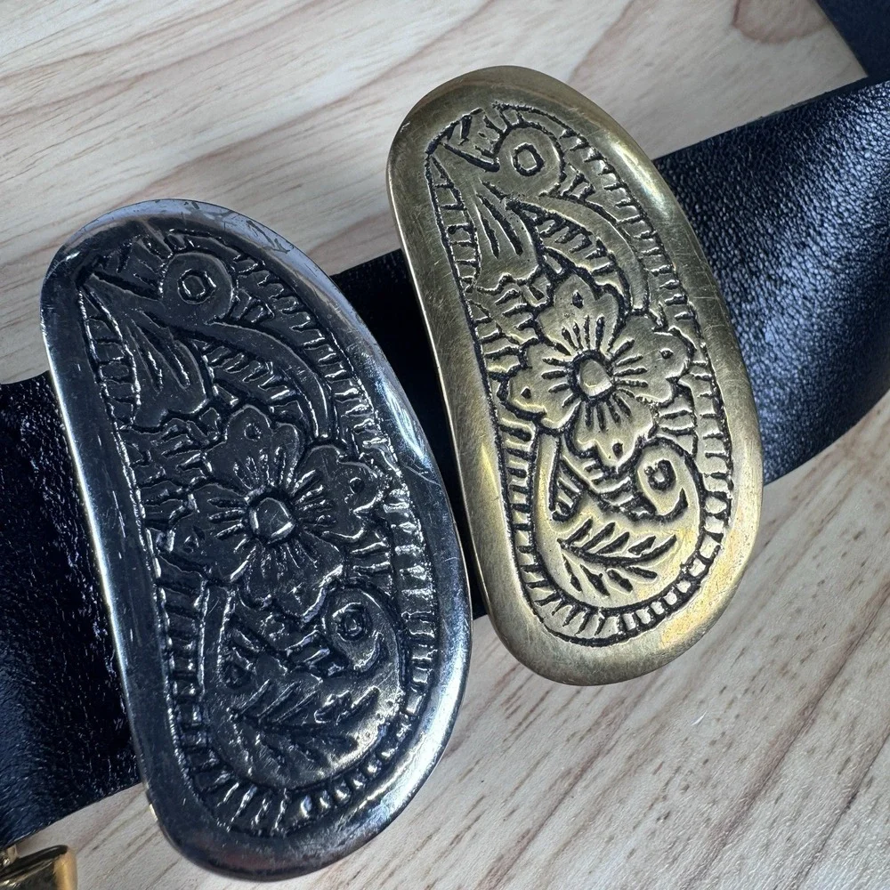 Streets Ahead Ariel Belt XS Black Italian Leather Engraved Solid Brass Two Tone